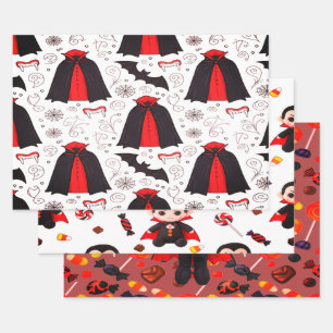 Candy and Dracula Cute Spooky Halloween Mix Wrapping Paper Sheet