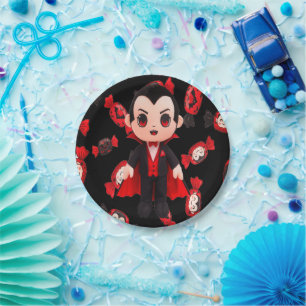 Candy and Dracula Cute Spooky Paper Plate