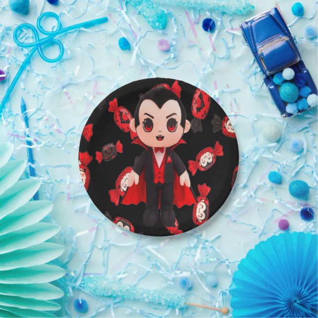 Candy and Dracula Cute Spooky Paper Plate (Party)