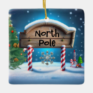 Candy And Wooden Christmas Sign Ceramic Ornament