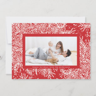 Candy Apple Red Ice White Snowflake Photo Border Holiday Card