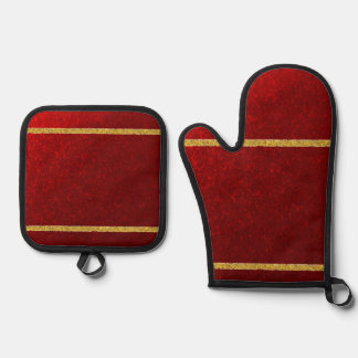 Candy Apples Red Gold  Oven Mitt & Pot Holder Set