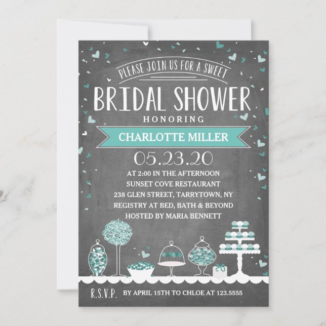 Candy Bar | Bridal Shower | Teal Invitation (Front)