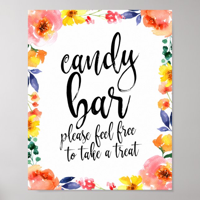Candy Bar Floral Script 8x10 Wedding Sign (Front)