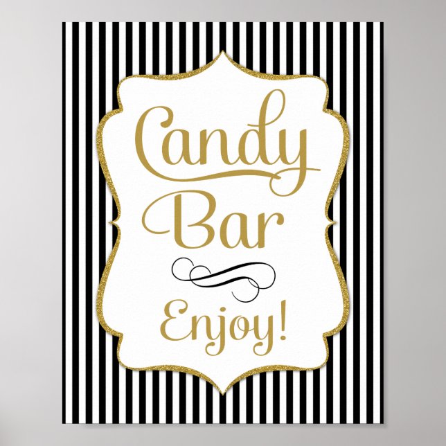 Candy Bar Sign Black Gold Buffet (Front)