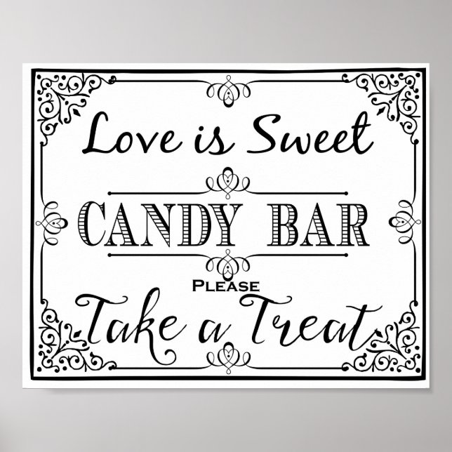 Candy bar sign elegant black wedding or party sign (Front)