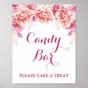 Candy Bar Sign White Pink Watercolor Flowers