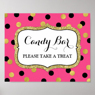 Candy Bar Wedding Sign Pink Black Gold Confetti