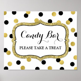 Candy Bar Wedding Sign White Black Gold Confetti