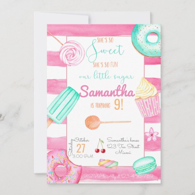 Candy Birthday Invitation, Sweets Invite (Front)