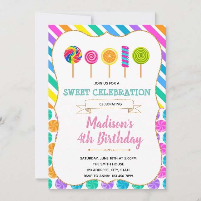Candy birthday party invitation (Front)