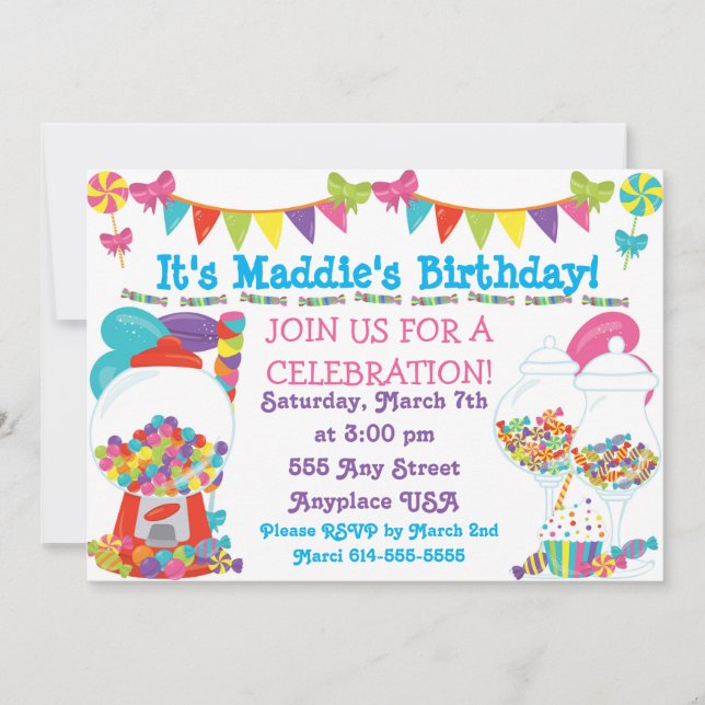 Candy birthday party invitation (Front)
