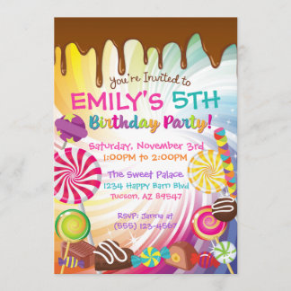 Candy Birthday Party Invitations Sweets Lollipops