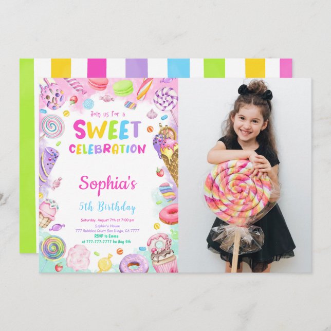 Candy Birthday Photo Invitation (Front/Back)