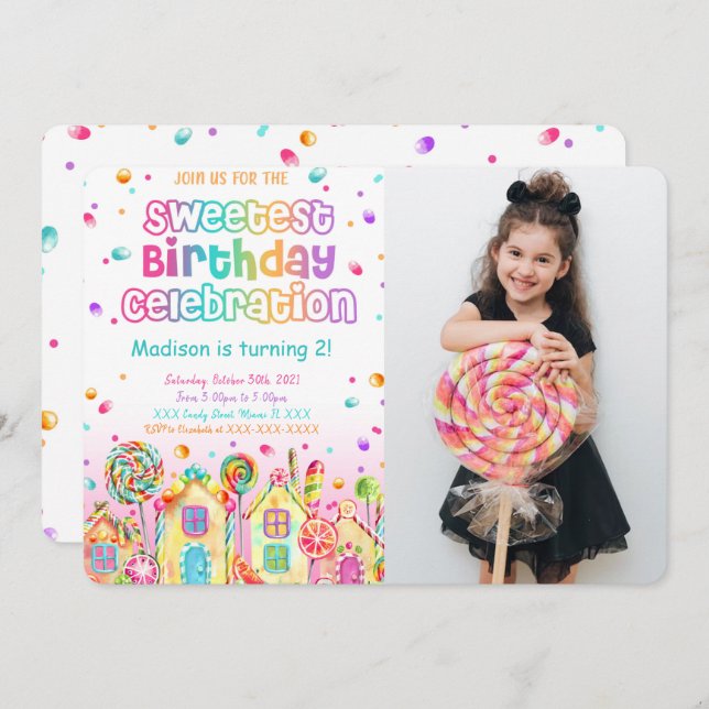 Candy Birthday Photo Invitation  (Front/Back)