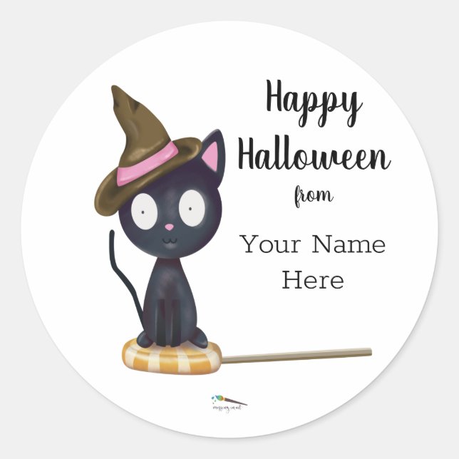Candy Black Cat Halloween Custom Classic Round Sticker (Front)