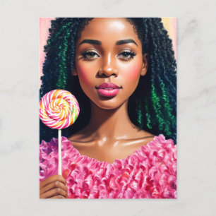 Candy Black Girl In Pink Postcard