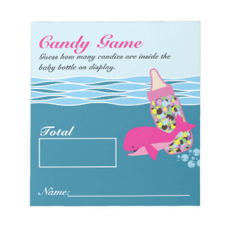 Candy Bottle Guessing Game, M&M, Whale Baby Shower Notepad