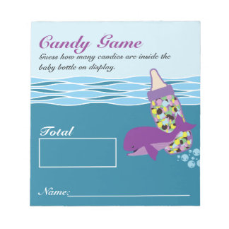 Candy Bottle Guessing Game, M&M, Whale Baby Shower Notepad