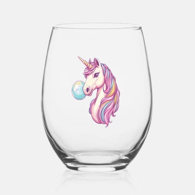 Candy Bubble Unicorn (1) Stemless Wine Glass (Front)