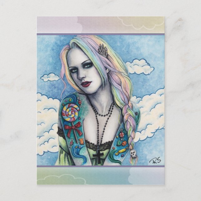 Candy Bubblegoth Pastel Goth tattoos Girl Rainbow Postcard (Front)