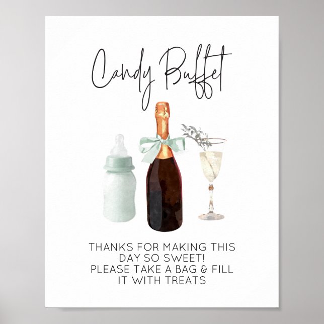 Candy Buffet Sign for Baby Shower Green Sip & See (Front)