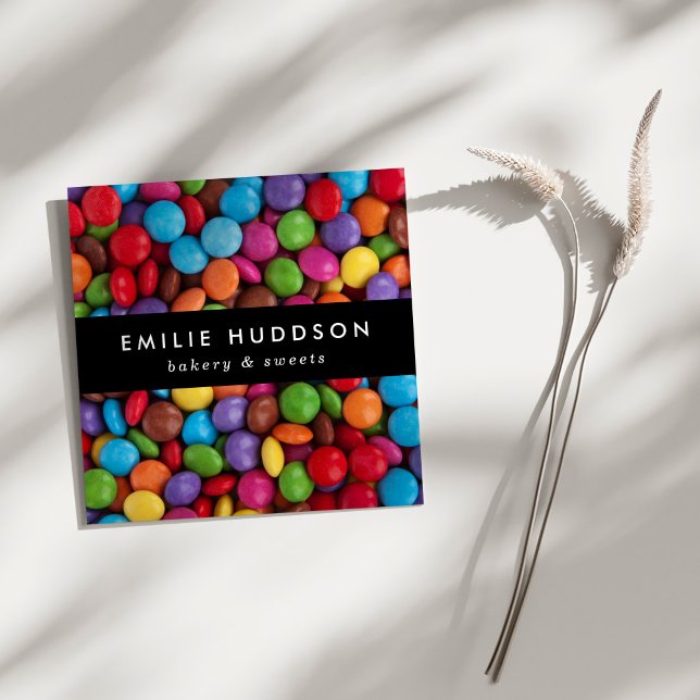 Candy Buttons, Sweets, Cake Shop, Pastry Shop Square Business Card (Creator Uploaded)