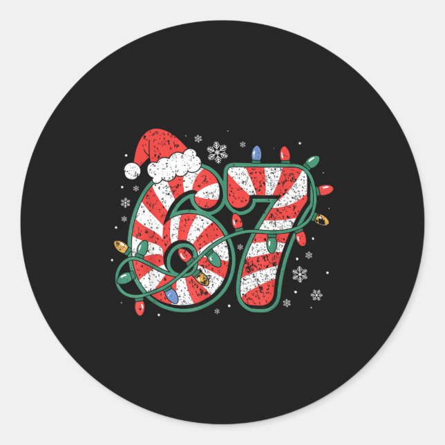 Candy Cane 67 Funny Christmas 67 Six Seven Candy C Classic Round Sticker (Front)