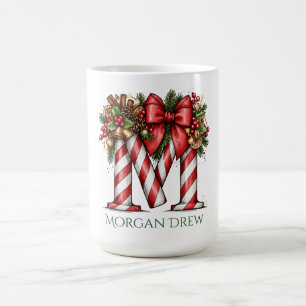 Candy Cane Alphabet Letter M 15 oz Christmas Coffee Mug