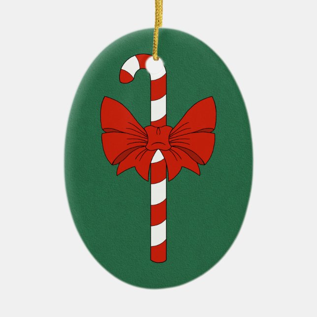 Candy Cane and Bow Ceramic Ornament (Front)