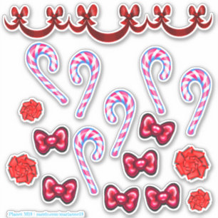 Candy Cane And Bow Sticker Set