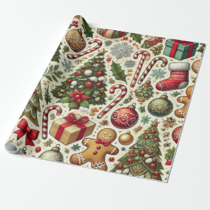 candy cane and ginger bread man wrapping paper