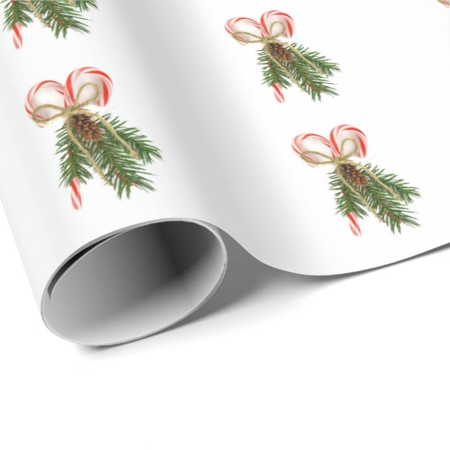 Candy Cane and Pine Bouquet Wrapping Paper (Roll Corner)