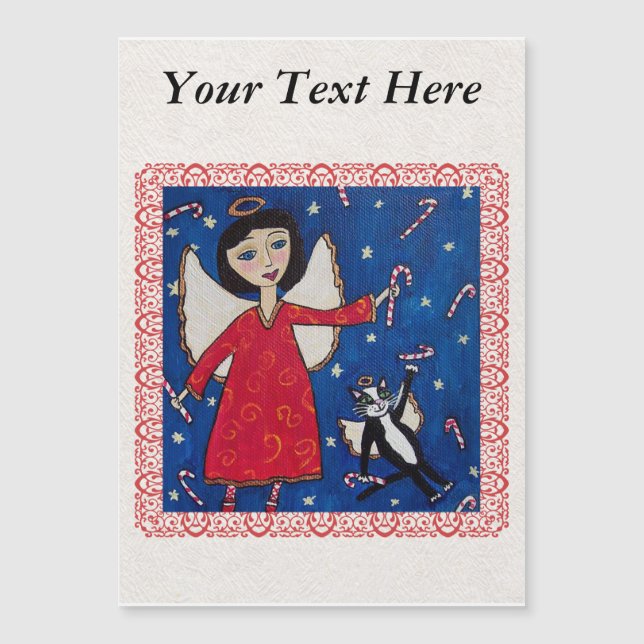 Candy Cane Angel Cat Christmas Folk Art (Front)