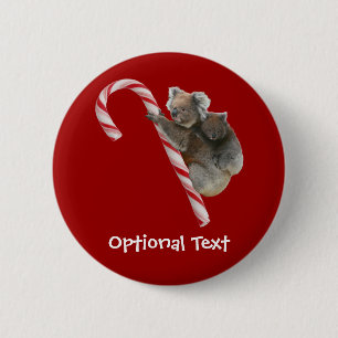 Candy Cane Australian Koala Bears 6 Cm Round Badge