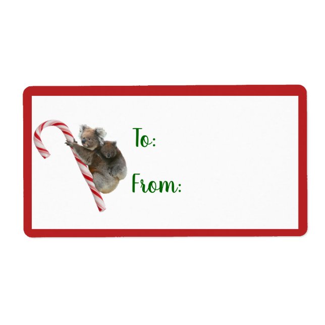 Candy Cane Australian Koala Bears Label (Front)