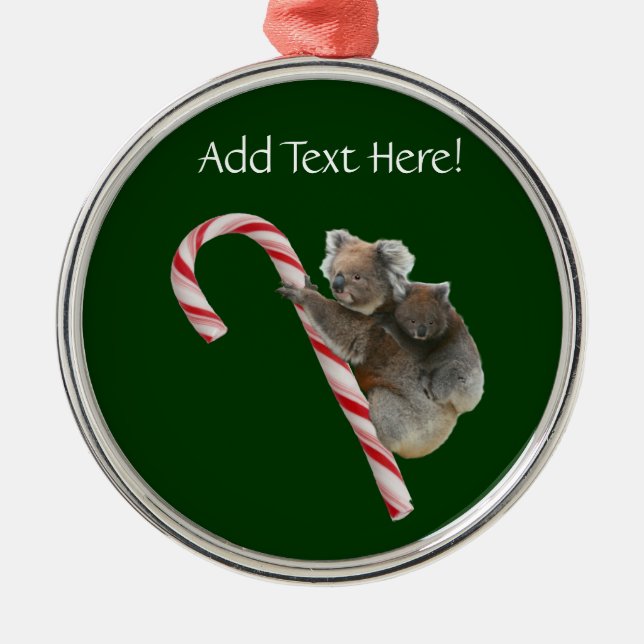 Candy Cane Australian Koala Bears Metal Tree Decoration (Front)