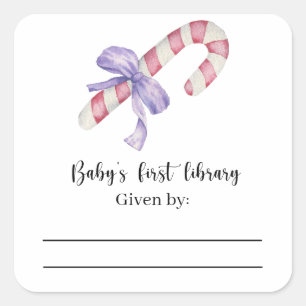 Candy cane - Baby Shower bookplate Square Sticker