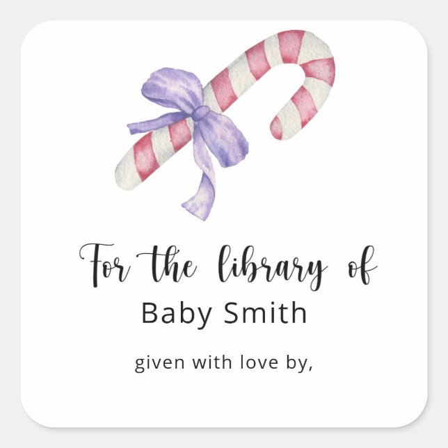 Candy cane - Baby Shower Library Square Sticker (Front)