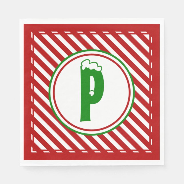 Candy Cane Basics Red/White Monogram  Napkin (Front)