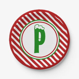 Candy Cane Basics Red/White Monogram  Paper Plate