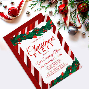 Candy Cane Berry Leaves Corporate Christmas Invita Invitation