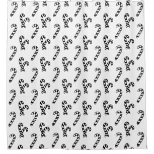 Candy Cane Black and White Pattern Shower Curtain