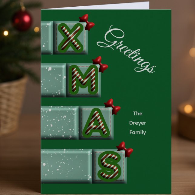 Candy Cane Block XMAS Custom Family Greeting Holiday Card (Hand-drawn candy cane blocks + your name = cutest XMAS card ever.)