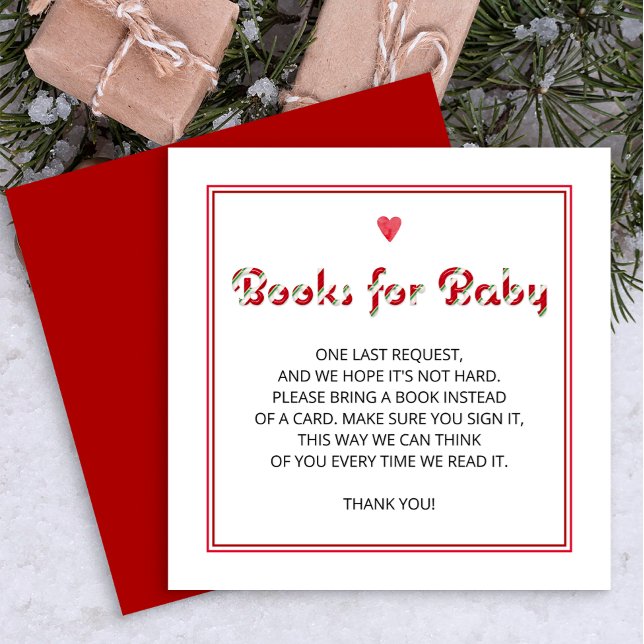 Candy Cane Books for Baby Insert Card (Red Candy Cane Books for Baby - Baby Shower Enclosure Card)