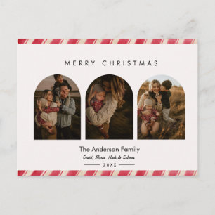 Candy Cane Border 3 Arch Photos Merry Christmas Postcard