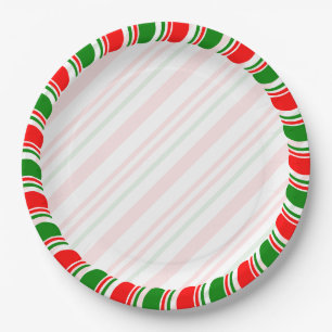 Candy Cane Border Christmas Blank Custom  Paper Plate