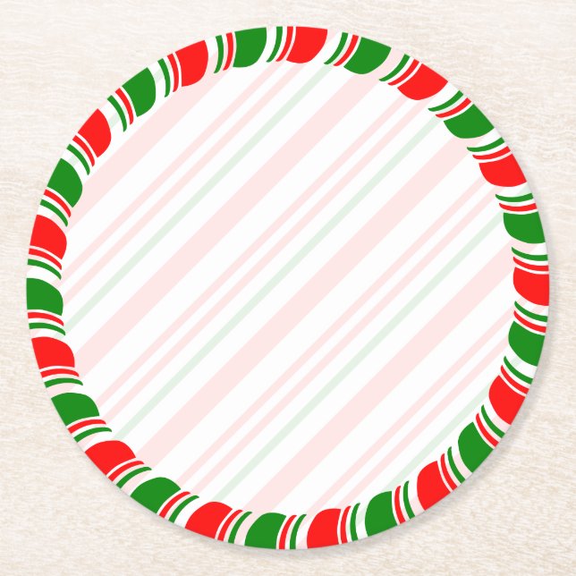 Candy Cane Border Christmas Blank Custom  Round Paper Coaster (Front)