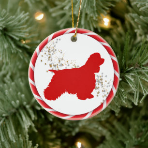 Candy Cane Border Cocker Spaniel Ceramic Ornament