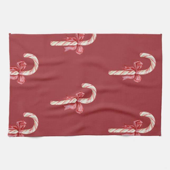 Candy cane bow aesthetic holiday christmas  tea towel (Horizontal)